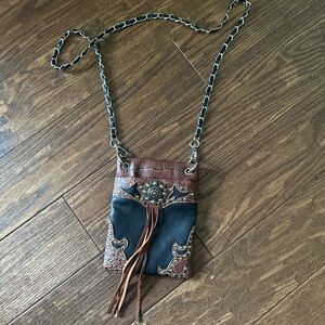 Brown and Black Leather Crossbody Bag